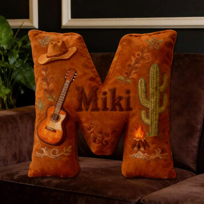 Personalized Cowboy Hat & Guitar Music Throw Pillow with Custom Name, Western Country Cushion, Gift for Music Lovers, Cowgirls & Cowboys