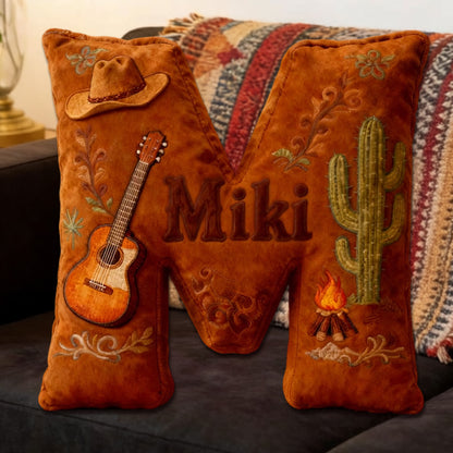 Personalized Cowboy Hat & Guitar Music Throw Pillow with Custom Name, Western Country Cushion, Gift for Music Lovers, Cowgirls & Cowboys