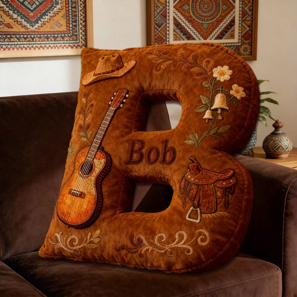 Personalized Cowboy Hat & Guitar Music Throw Pillow with Custom Name, Western Country Cushion, Gift for Music Lovers, Cowgirls & Cowboys