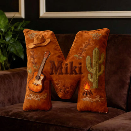 Personalized Cowboy Hat & Guitar Music Throw Pillow with Custom Name, Western Country Cushion, Gift for Music Lovers, Cowgirls & Cowboys