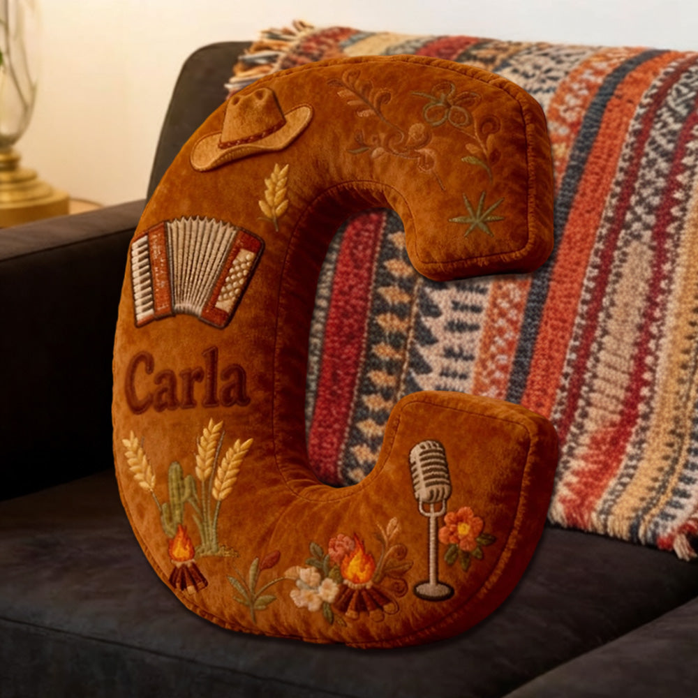 Personalized Cowboy Hat & Guitar Music Throw Pillow with Custom Name, Western Country Cushion, Gift for Music Lovers, Cowgirls & Cowboys