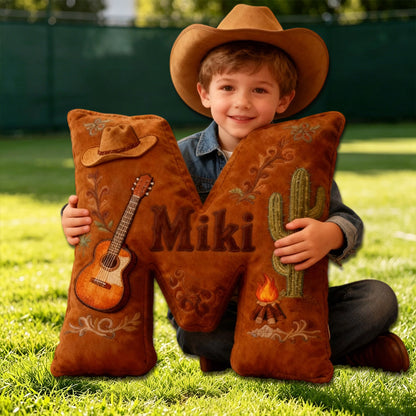 Personalized Cowboy Hat & Guitar Music Throw Pillow with Custom Name, Western Country Cushion, Gift for Music Lovers, Cowgirls & Cowboys