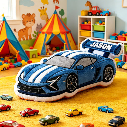 Custom Name Racing Car Pillow 3D Graphic Print Plush Cushion for Kids