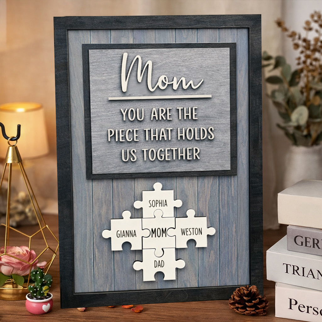 Personalized Mom Wooden Puzzle Piece Frame Custom Family Sign With Kids Names Unique Gift For Mom Grandma Mother's Day Gifts