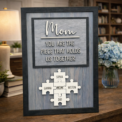 Personalized Mom Wooden Puzzle Piece Frame Custom Family Sign With Kids Names Unique Gift For Mom Grandma Mother's Day Gifts