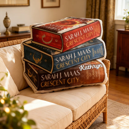 Personalized Book Throw Pillow with Custom Name, Graphic 3D Print Book Lover Cushion, Gift for Readers & Bookworms