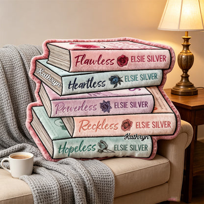 Personalized Bookish Throw Pillow with Custom Name, Graphic 3D Print Book Lover Cushion, Gift for Readers & Bookworms