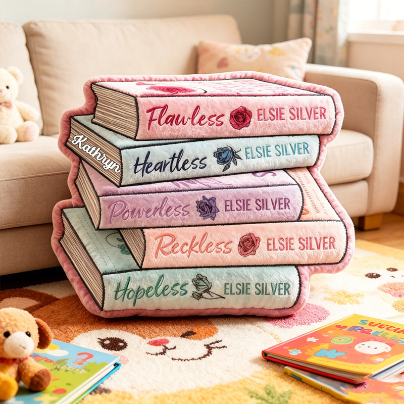 Personalized Bookish Throw Pillow with Custom Name, Graphic 3D Print Book Lover Cushion, Gift for Readers & Bookworms