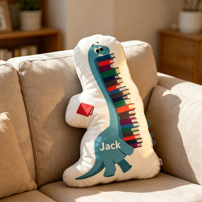 Personalized Reading Dinosaur Throw Pillow with Custom Name, Funny Book Lover Cushion, Christmas Graphic 3D Print Gift for Readers & Kids