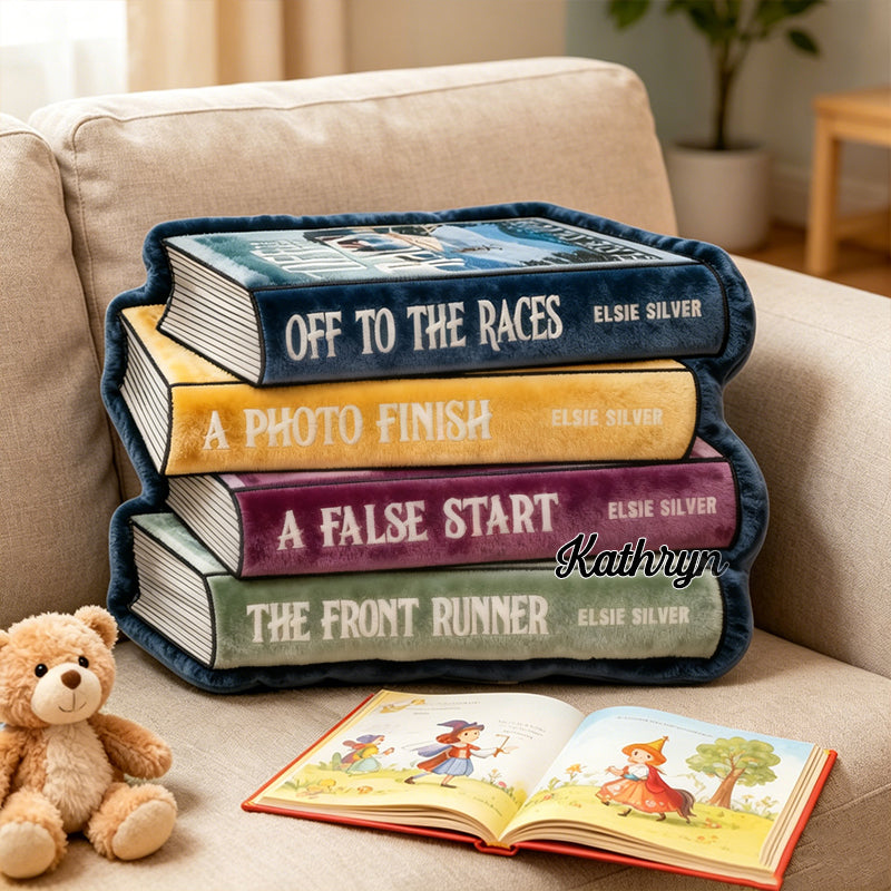 Personalized Bookish Throw Pillow with Custom Name, Graphic 3D Print Book Lover Cushion, Gift for Readers & Bookworms
