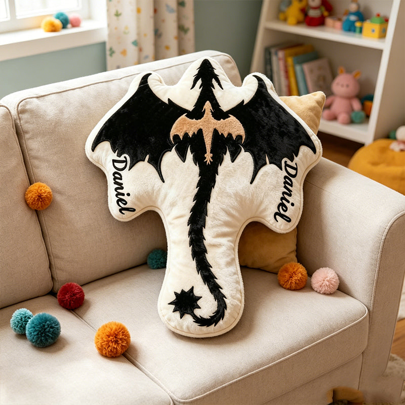 Personalized Black Dragon Throw Pillow with Custom Name, Fantasy Book Lover Cushion, Graphic 3D Print Bookish Gift for Kids & Readers