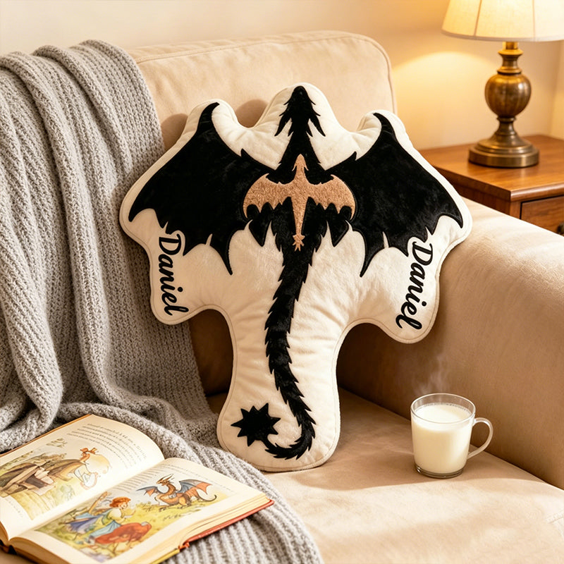 Personalized Black Dragon Throw Pillow with Custom Name, Fantasy Book Lover Cushion, Graphic 3D Print Bookish Gift for Kids & Readers