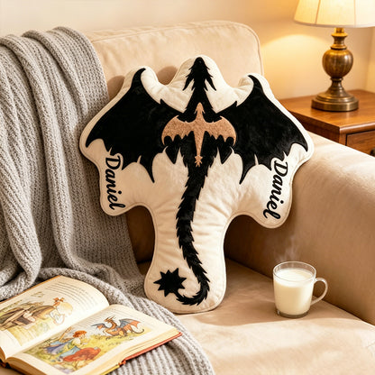 Personalized Black Dragon Throw Pillow with Custom Name, Fantasy Book Lover Cushion, Graphic 3D Print Bookish Gift for Kids & Readers