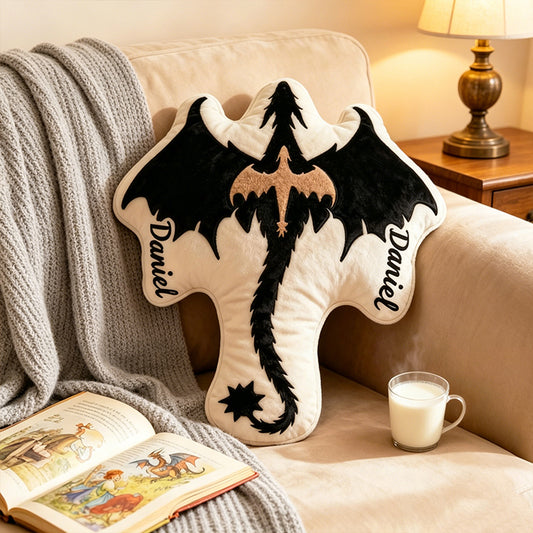 Personalized Black Dragon Throw Pillow with Custom Name, Fantasy Book Lover Cushion, Graphic 3D Print Bookish Gift for Kids & Readers