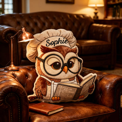 Personalized Reading Owl Throw Pillow with Custom Name, Graphic 3D Print Book Lover Cushion, Cute Owl Reading Gift for Kids & Bookworms