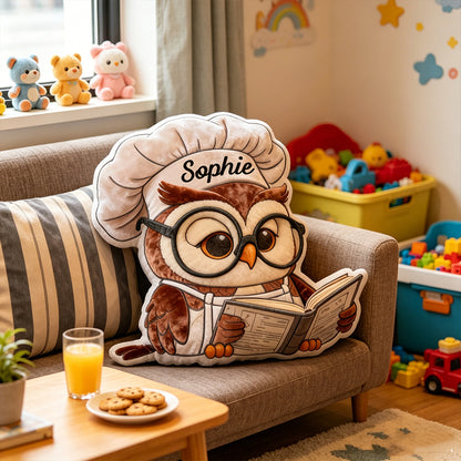 Personalized Reading Owl Throw Pillow with Custom Name, Graphic 3D Print Book Lover Cushion, Cute Owl Reading Gift for Kids & Bookworms