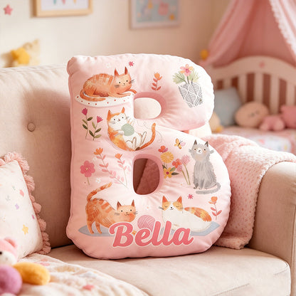 Personalized Yarn Ball Cat Letter Pillow with Custom Name, Graphic 3D Print Cat Lover Throw Pillow, Cute Pet Lover Gift