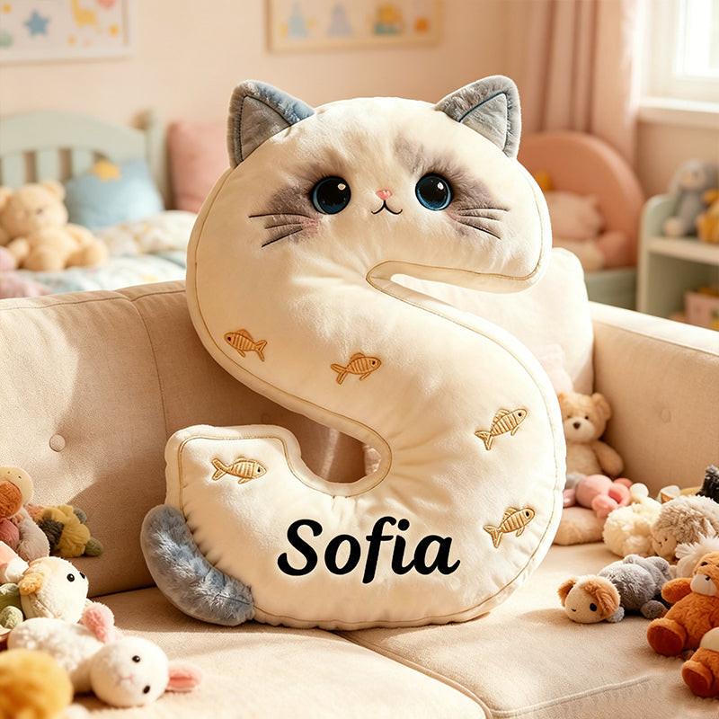Personalized Cat Lover Pillow with Custom Name, 3D Graphic Print Plush Cushion, Cute Cat Theme Decorative Throw Pillow
