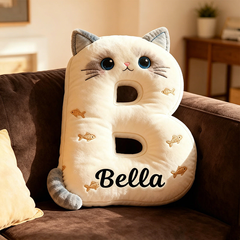 Personalized Cat Lover Pillow with Custom Name, 3D Graphic Print Plush Cushion, Cute Cat Theme Decorative Throw Pillow