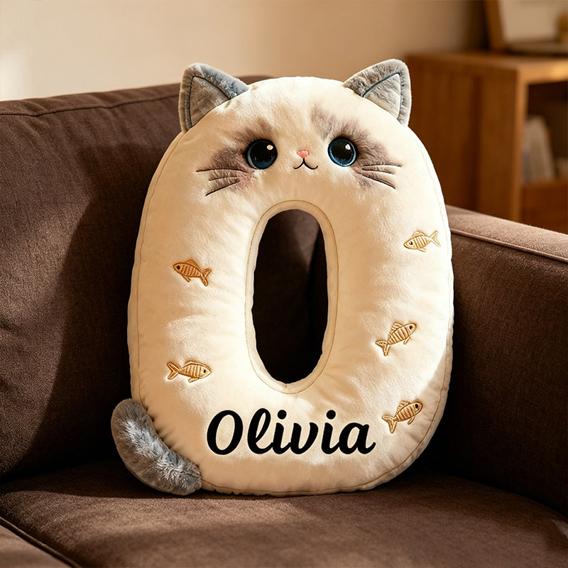 Personalized Cat Lover Pillow with Custom Name, 3D Graphic Print Plush Cushion, Cute Cat Theme Decorative Throw Pillow