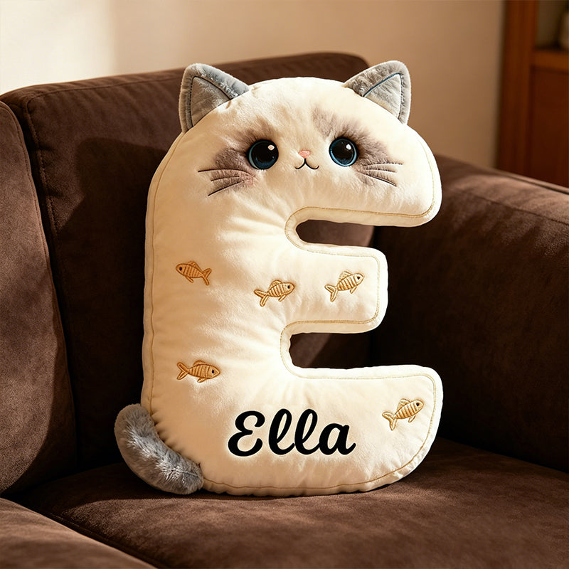 Personalized Cat Lover Pillow with Custom Name, 3D Graphic Print Plush Cushion, Cute Cat Theme Decorative Throw Pillow