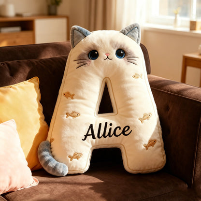 Personalized Cat Lover Pillow with Custom Name, 3D Graphic Print Plush Cushion, Cute Cat Theme Decorative Throw Pillow