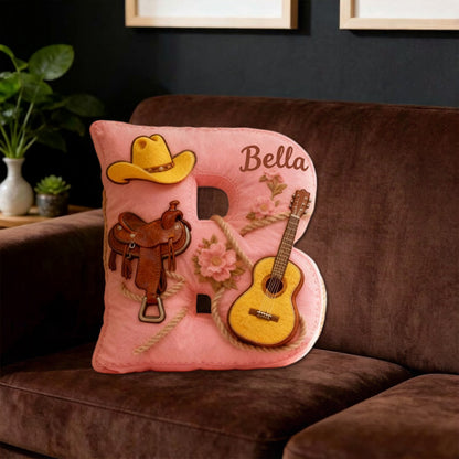 Personalized Cowboy Hat & Saddle Pillow with Custom Name, Western Horse & Music Throw Cushion, Gift for Cowgirls, Riders & Music Lovers
