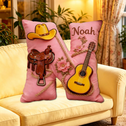 Personalized Cowboy Hat & Saddle Pillow with Custom Name, Western Horse & Music Throw Cushion, Gift for Cowgirls, Riders & Music Lovers