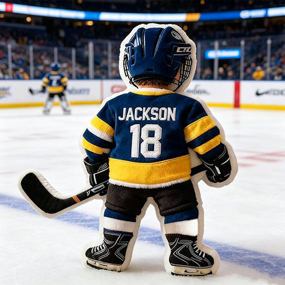 Personalized 3D Graphic Ice Hockey Player Pillow – Custom Name and Number