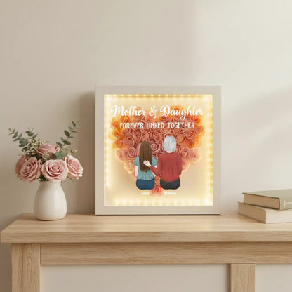 Personalized Mom and Daughter Heart Shadow Box With LED Light Mother's Day Gift