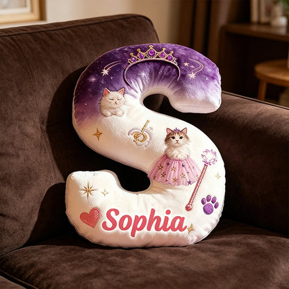 Personalized Cat Princess Pillow with Custom Name, 3D Graphic Print Plush Cushion, Cute Cat Lover Decorative Pillow for Kids