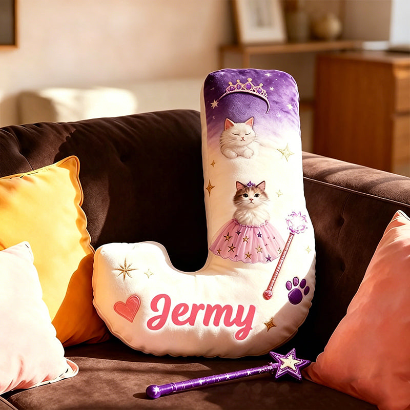 Personalized Cat Princess Pillow with Custom Name, 3D Graphic Print Plush Cushion, Cute Cat Lover Decorative Pillow for Kids