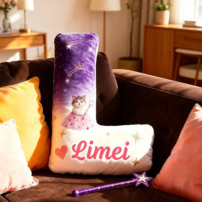 Personalized Cat Princess Pillow with Custom Name, 3D Graphic Print Plush Cushion, Cute Cat Lover Decorative Pillow for Kids