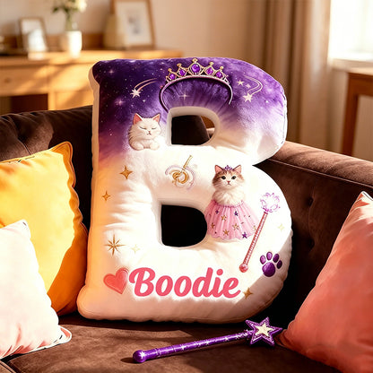Personalized Cat Princess Pillow with Custom Name, 3D Graphic Print Plush Cushion, Cute Cat Lover Decorative Pillow for Kids