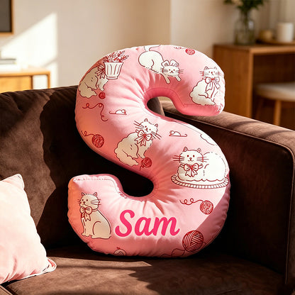 Personalized Pink Cat Letter Pillow with Custom Name, 3D Graphic Print Plush Cushion, Cute Cat Lover Throw Pillow for Kids & Girls