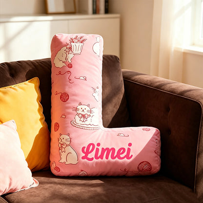 Personalized Pink Cat Letter Pillow with Custom Name, 3D Graphic Print Plush Cushion, Cute Cat Lover Throw Pillow for Kids & Girls