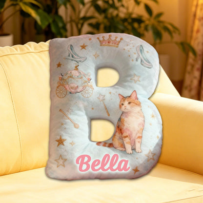 Personalized Cat Princess Pumpkin Carriage Letter Pillow with Custom Name, 3D Graphic Print Plush Cushion for Kids & Fairy Tale Decor