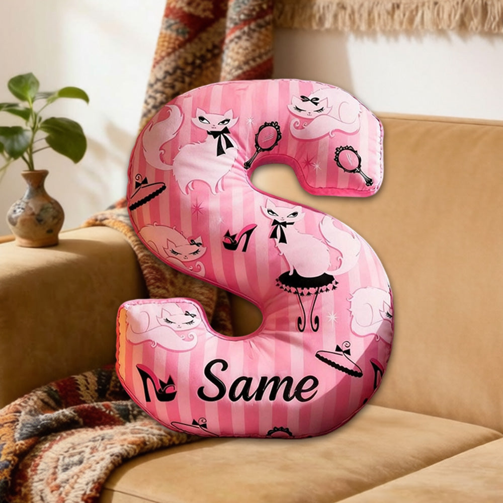 Personalized Cat Princess Magic Mirror High Heels Pillow with Custom Name, 3D Graphic Print Plush Cushion for Kids & Fairy Decor