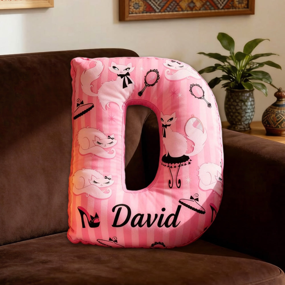 Personalized Cat Princess Magic Mirror High Heels Pillow with Custom Name, 3D Graphic Print Plush Cushion for Kids & Fairy Decor
