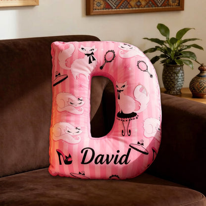 Personalized Cat Princess Magic Mirror High Heels Pillow with Custom Name, 3D Graphic Print Plush Cushion for Kids & Fairy Decor