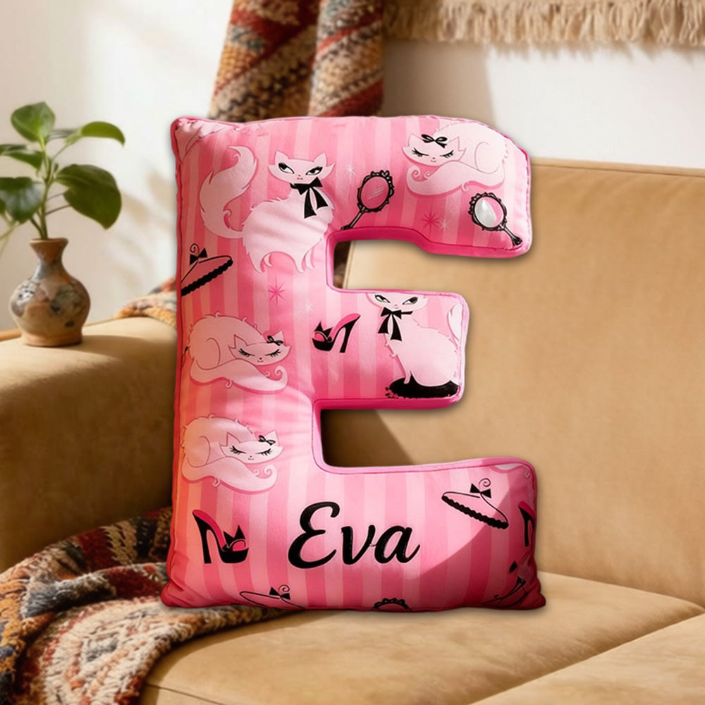 Personalized Cat Princess Magic Mirror High Heels Pillow with Custom Name, 3D Graphic Print Plush Cushion for Kids & Fairy Decor