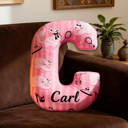 Personalized Cat Princess Magic Mirror High Heels Pillow with Custom Name, 3D Graphic Print Plush Cushion for Kids & Fairy Decor