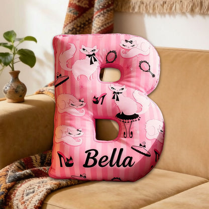 Personalized Cat Princess Magic Mirror High Heels Pillow with Custom Name, 3D Graphic Print Plush Cushion for Kids & Fairy Decor