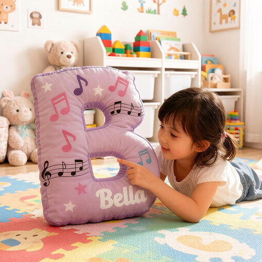 Personalized Colorful Music Notes Pillow with Custom Name, Sheet Music Plush Cushion, Unique Gift for Kids, Music Lovers & Girls Room Decor