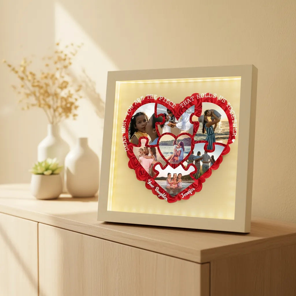 Personalized Light Flower Shadow Box With Photos Piece Mother's Day Gift