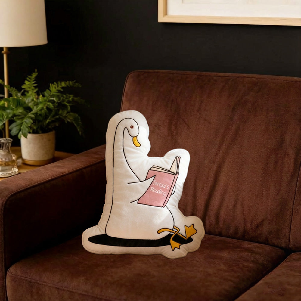 Personalized Funny Christmas Goose Reading Pillow with Custom Name, 3D Graphic Print Plush Cushion Gift for Reading Lovers