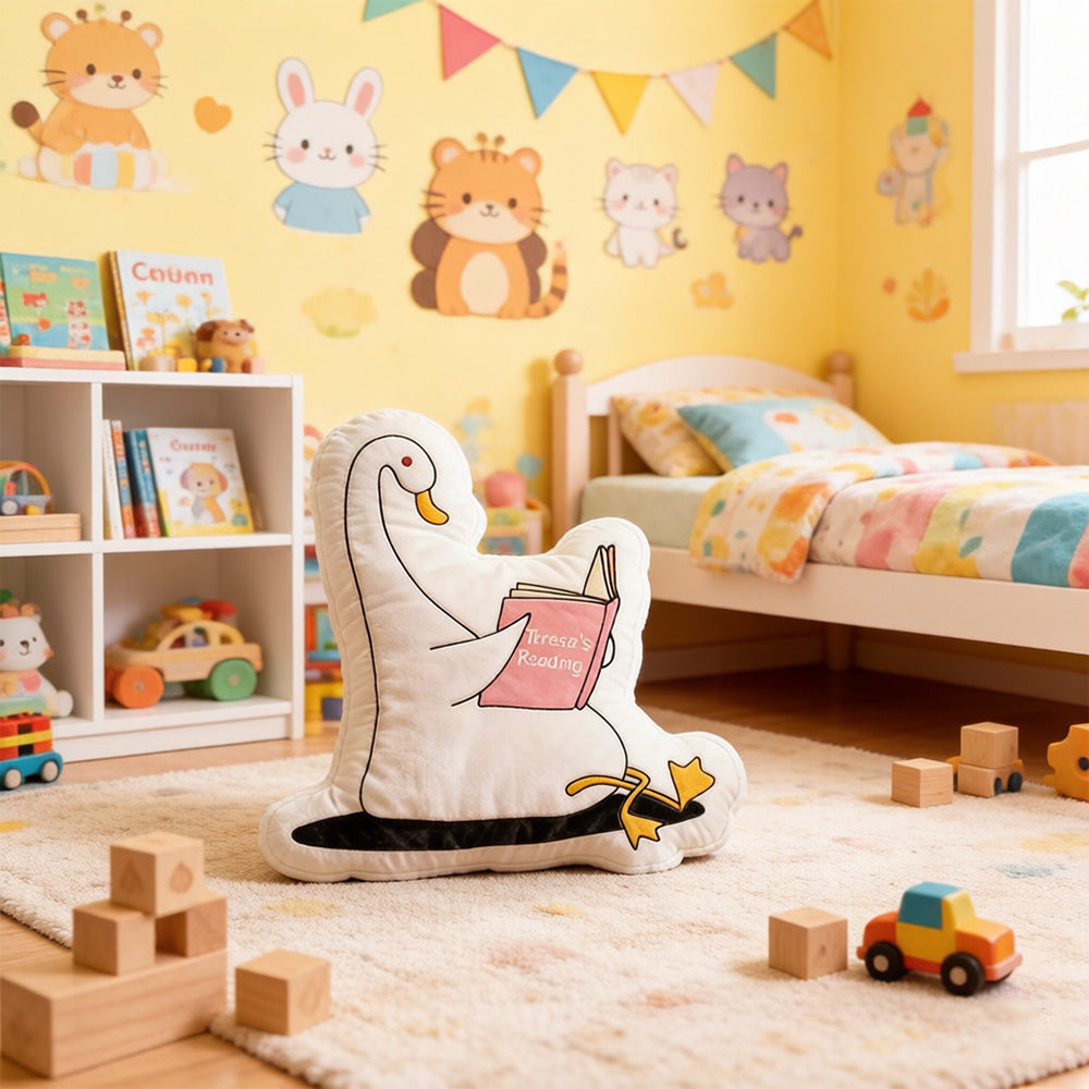 Personalized Funny Christmas Goose Reading Pillow with Custom Name, 3D Graphic Print Plush Cushion Gift for Reading Lovers