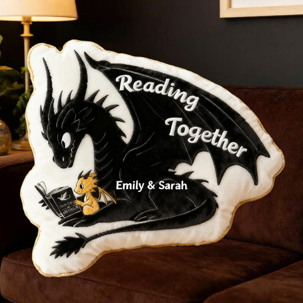 Personalized Christmas Reading Together Pillow with Custom Name, Funny 3D Graphic Print Gift for Reading Lovers