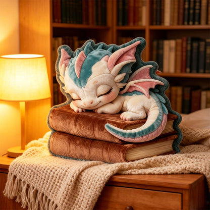 Personalized Sleeping Dragon Book Throw Pillow with Custom Name, 3D Graphic Print Fantasy Bookish Cushion for Kids & Reading Lovers