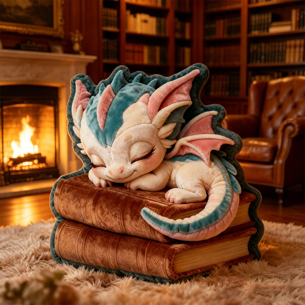Personalized Sleeping Dragon Book Throw Pillow with Custom Name, 3D Graphic Print Fantasy Bookish Cushion for Kids & Reading Lovers